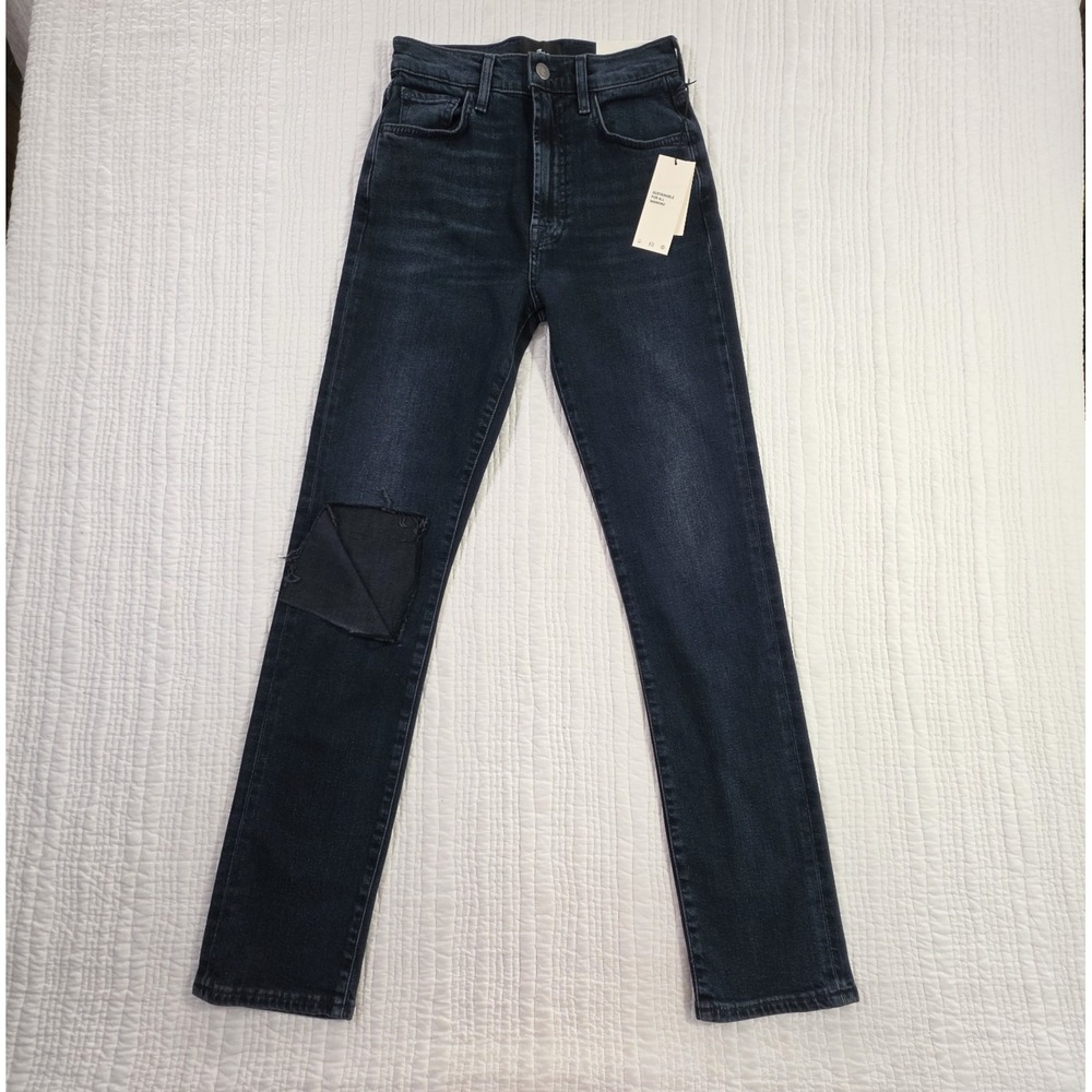 7 For All Mankind Easy Slim Jeans Women's Size 26 Dark Wash Factory Distress NEW